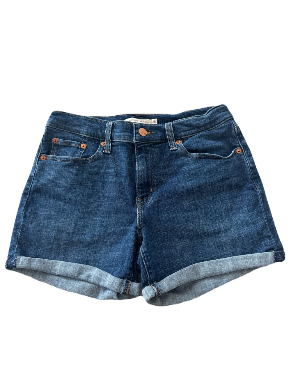 Women's Levi's Dark Denim Shorts Cuffed Summer Mid Length Size 28